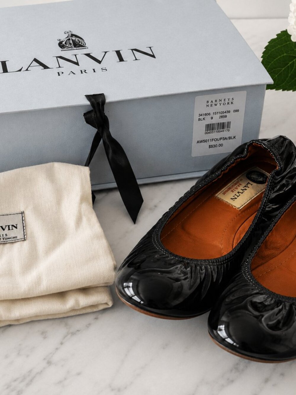 Lanvin Paris Patent Calf Ballet Shoe Flat Noir Black Size 39 with original box